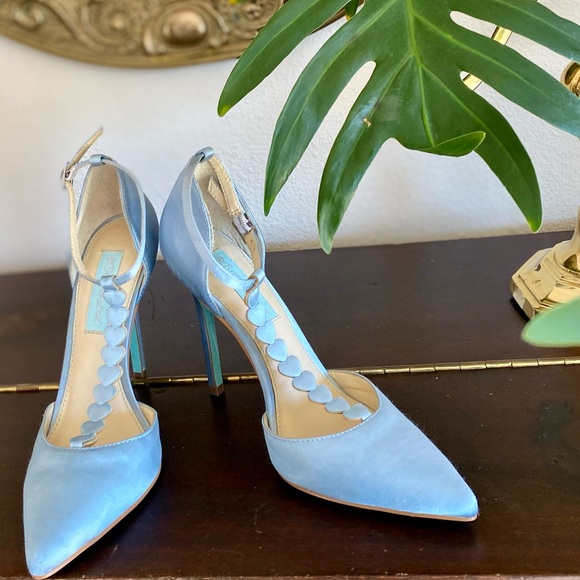 Betsey Johnson Shoes - 💎 RARE Betsey Johnson Light Blue Satin Cece High Heels Stilettos Sz 7